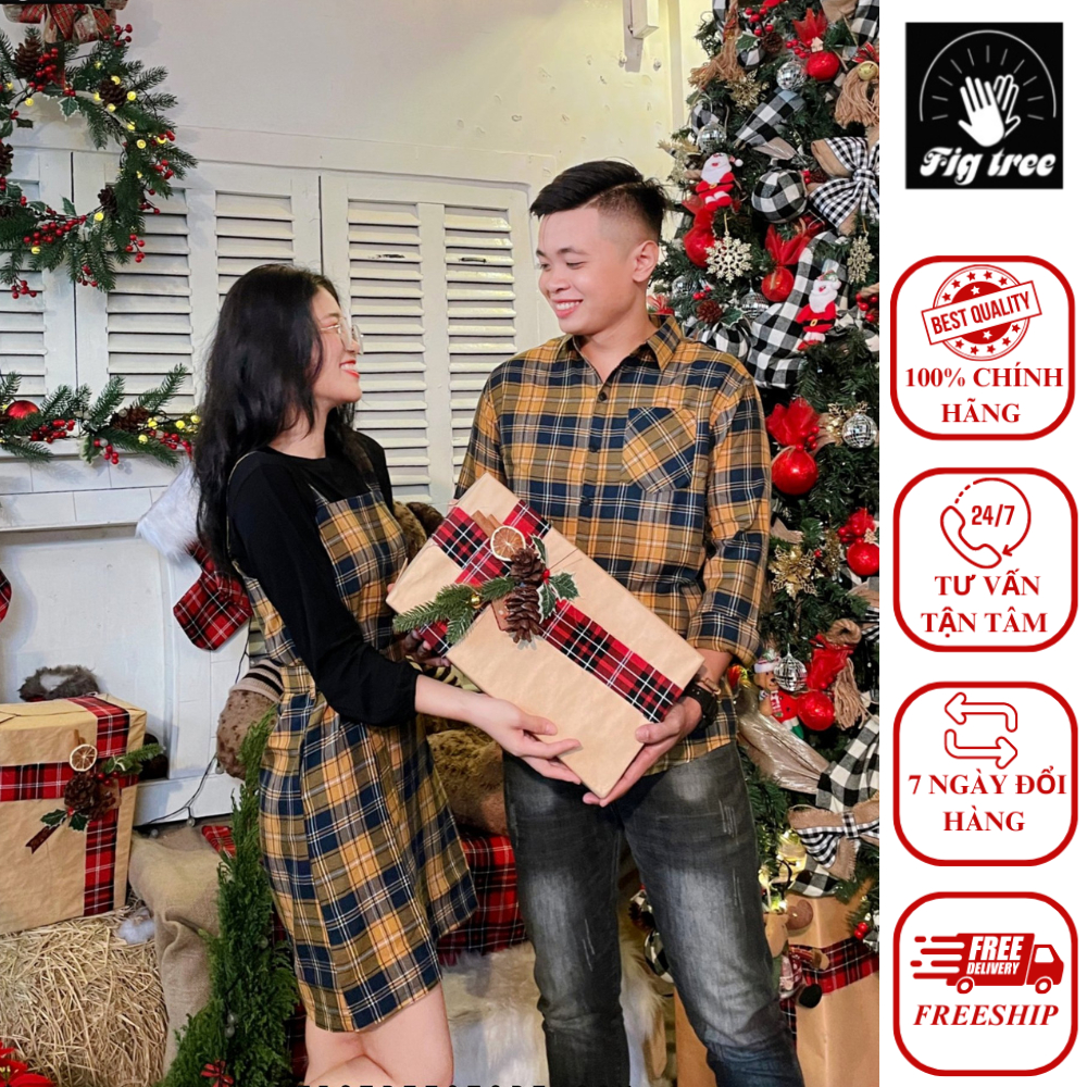 Set Sơ Mi Váy Đôi FIGTREE Caro Vàng Hot New Nữ Kèm Thun Đen ( MS :179B)