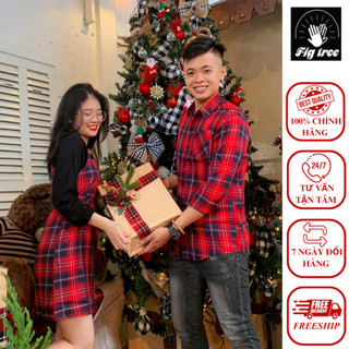 Set sơ mi áo đôi figtree caro đỏ hot new mã 179a