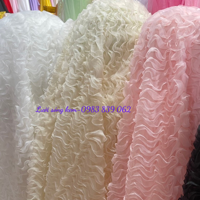 Vải lưới ren sóng chuyên may váy đầm sang chảnh khổ 1.5m