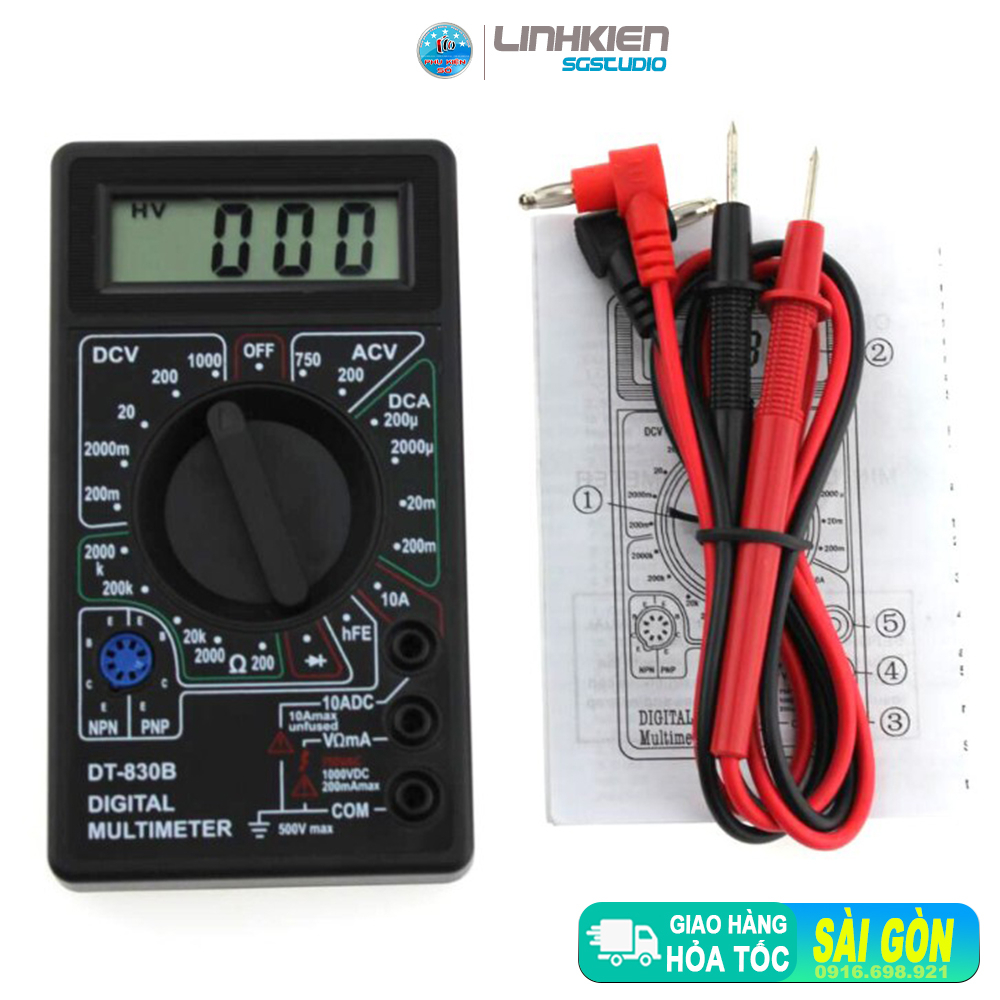 Đồng hồ đo điện vạn năng 830 đã có pin 9v LCD có thể đo điện áp AC DC