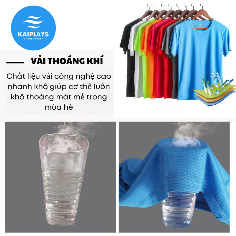 Áo thể thao nam chạy bộ, tập gym, Áo thun nam cổ tròn big size cao cấp chơi cầu lông, bóng chuyền KAIPLAYS KP028