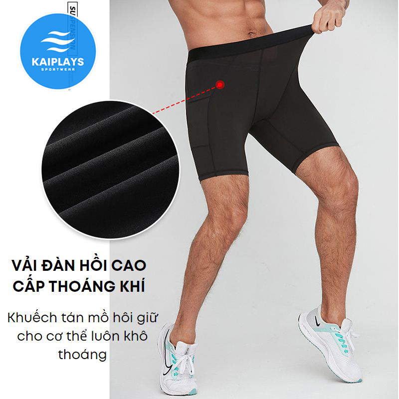 Quần tập gym nam ngắn, quần chạy bộ nam bó cơ tập yoga KAIPLAYS Quần đùi nam thể thao legging cao cấp co giãn KP043
