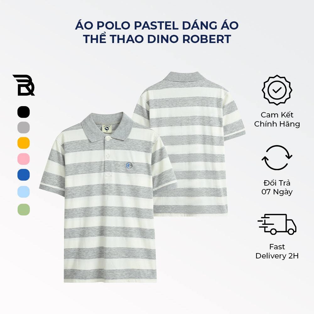 Áo POLO Pastel dáng áo thể thao DINO ROBERT chất vải Sọc Kẻ ngang thoáng khí siêu thấm hút