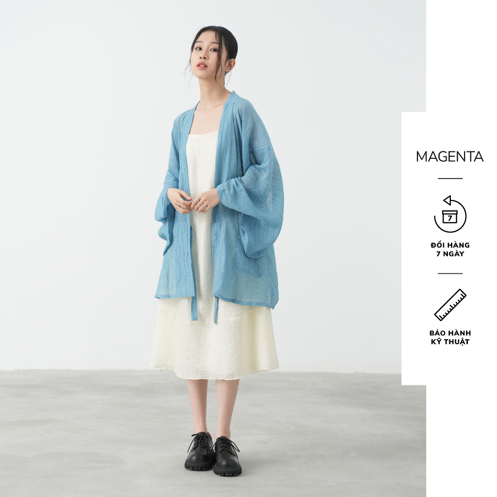 Áo Khoác Haori Magenta Furin, dáng oversize, chất liệu tơ nhăn