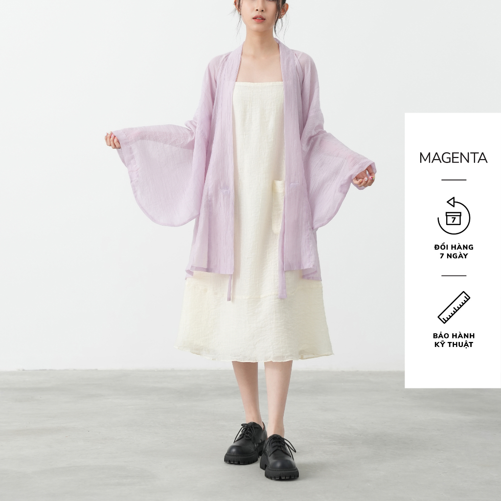 Áo Khoác Haori Magenta Furin, dáng oversize, chất liệu tơ nhăn