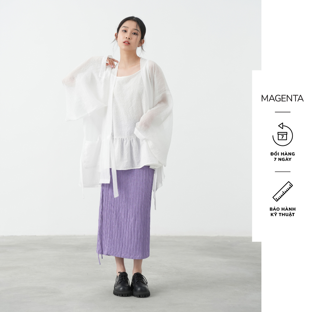 Áo Khoác Haori Magenta Furin, dáng oversize, chất liệu tơ nhăn
