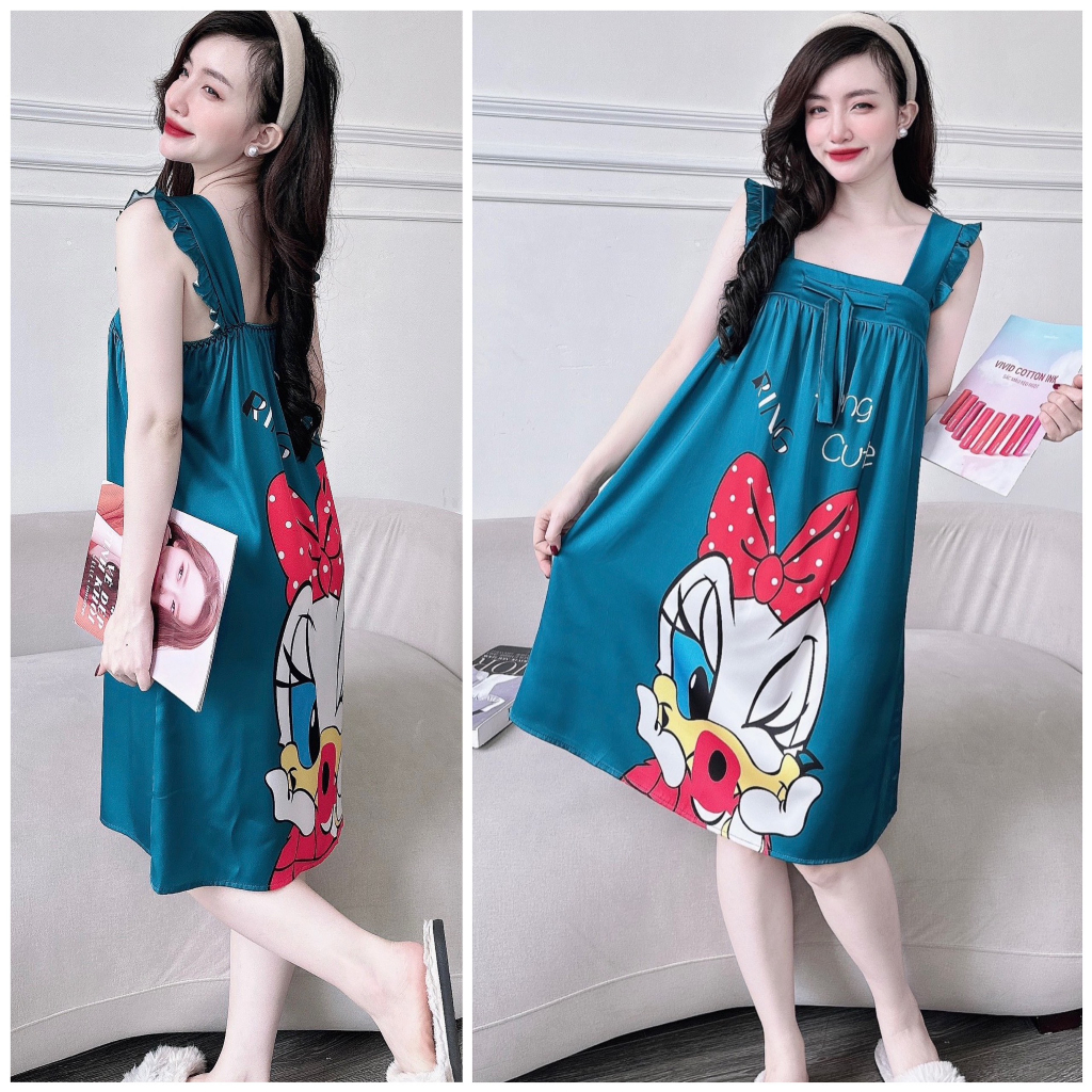 Đầm ngủ 2 dây, váy ngủ mặc nhà  dễ thương quyến rũ vải lụa latin in 3D hàng thiết kế mịn mát freesize dưới 62kg MY STORE | BigBuy360 - bigbuy360.vn