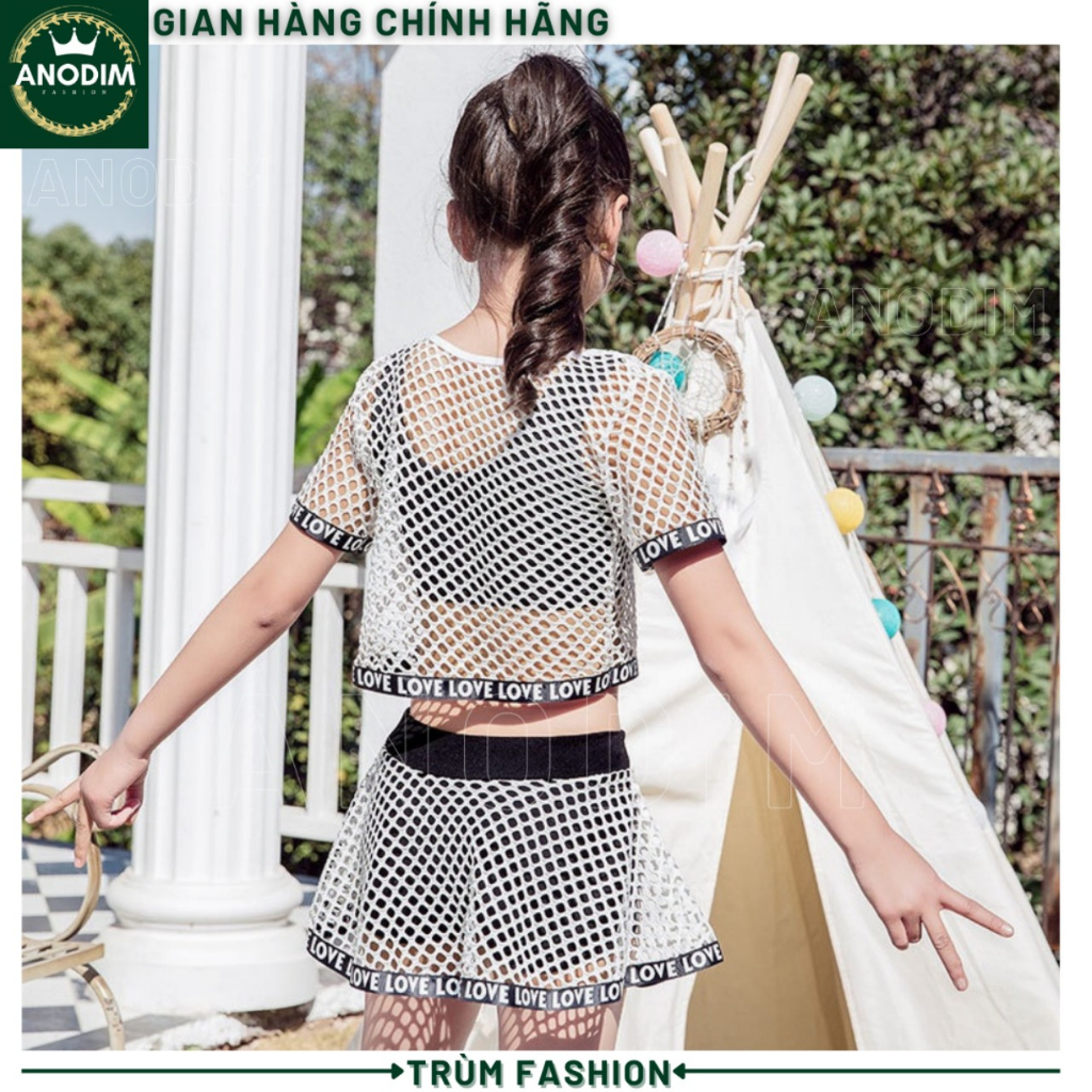 bộ bikini bé gái, bộ bơi 2 món áo lưới ngoài điệu đẹp cá tính