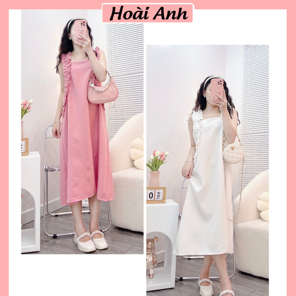 Váy Maxi Tay Bèo Đầm Sát Nách Dáng Dài Trơn Suông Rộng Freesize