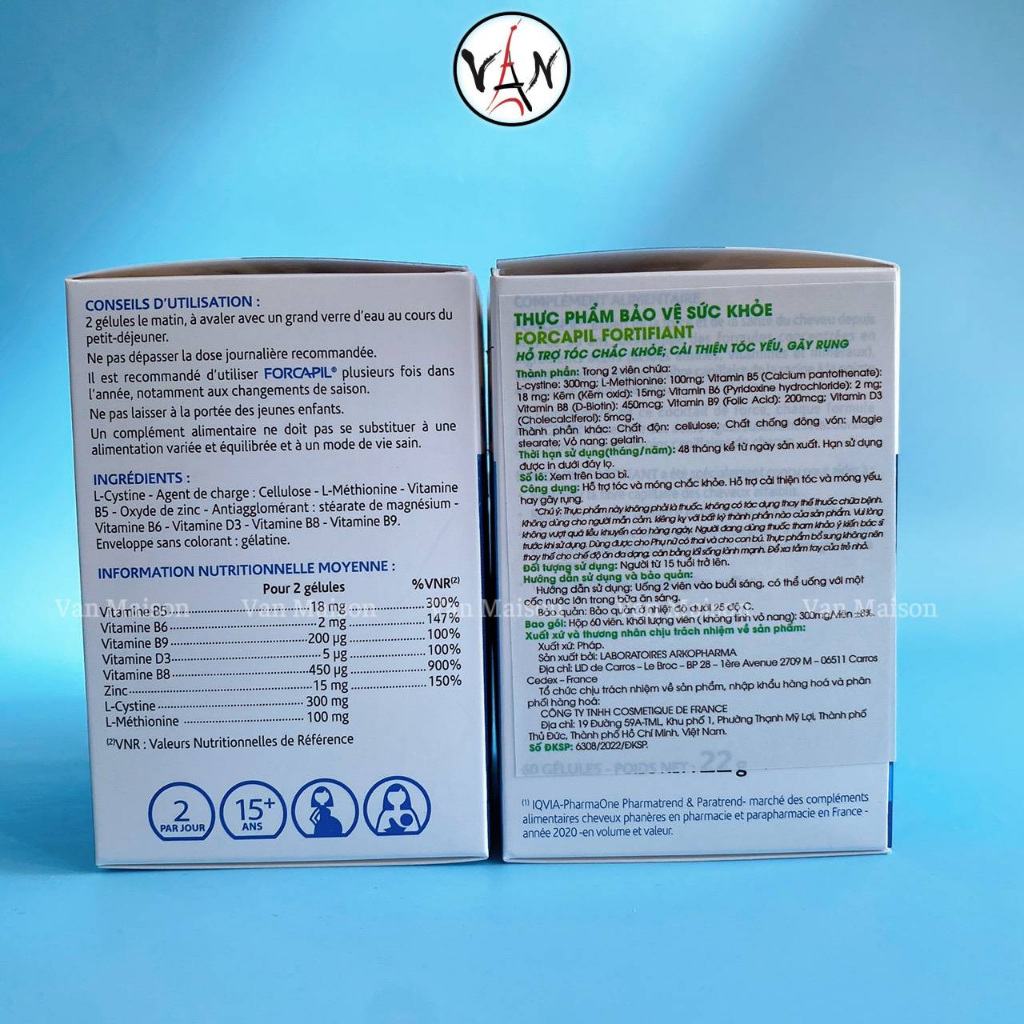 Viên uống hỗ trợ nuôi dưỡng tóc, ngăn ngừa rụng tóc arkopharma forcapil fortifiant 60 viên