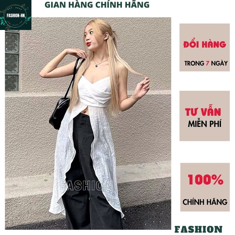 Áo hai dây nữ dáng dài xẻ giữa 2 màu đen trắng kiểu dáng trẻ trung cá tính năng động rose - FASHION A62