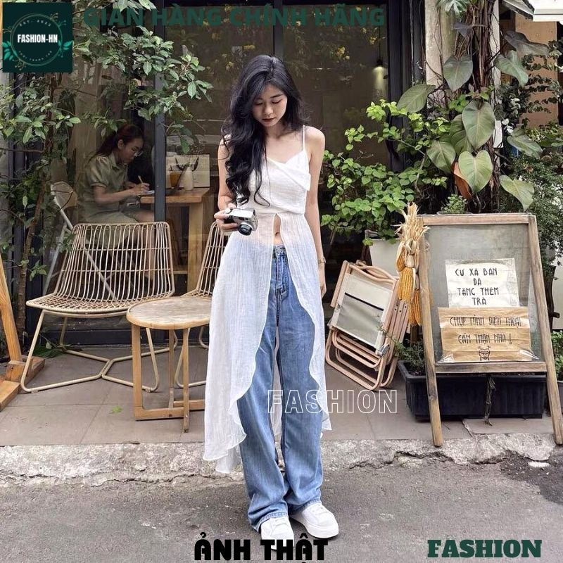 Áo hai dây nữ dáng dài xẻ giữa 2 màu đen trắng kiểu dáng trẻ trung cá tính năng động rose - FASHION A62