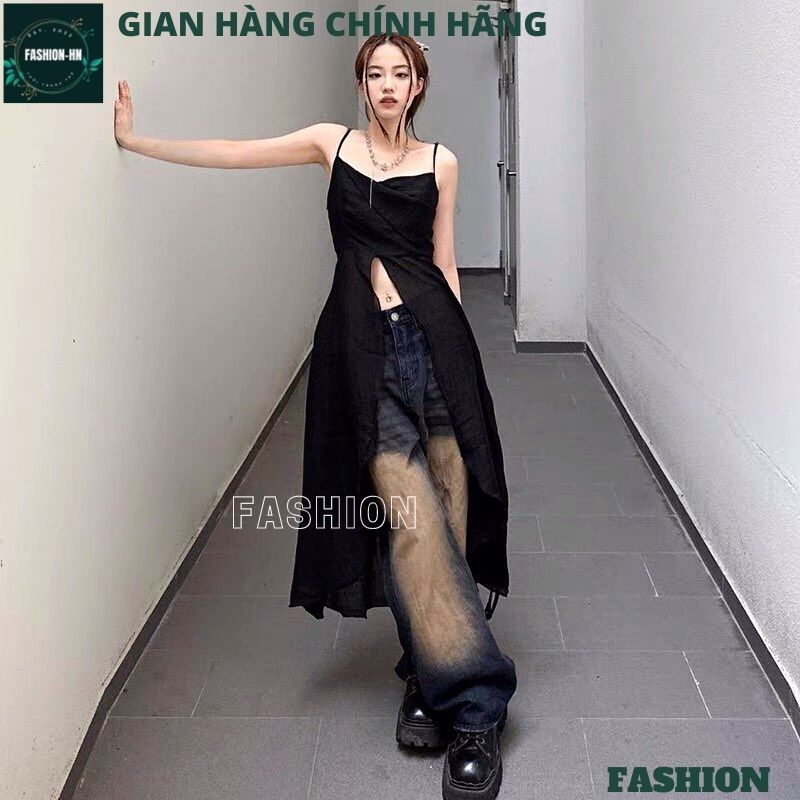 Áo hai dây nữ dáng dài xẻ giữa 2 màu đen trắng kiểu dáng trẻ trung cá tính năng động rose - FASHION A62