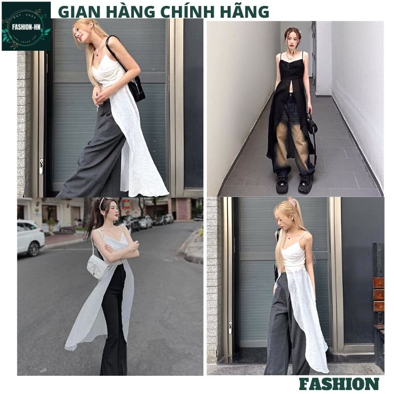 Áo hai dây nữ dáng dài xẻ giữa 2 màu đen trắng kiểu dáng trẻ trung cá tính năng động rose - FASHION A62