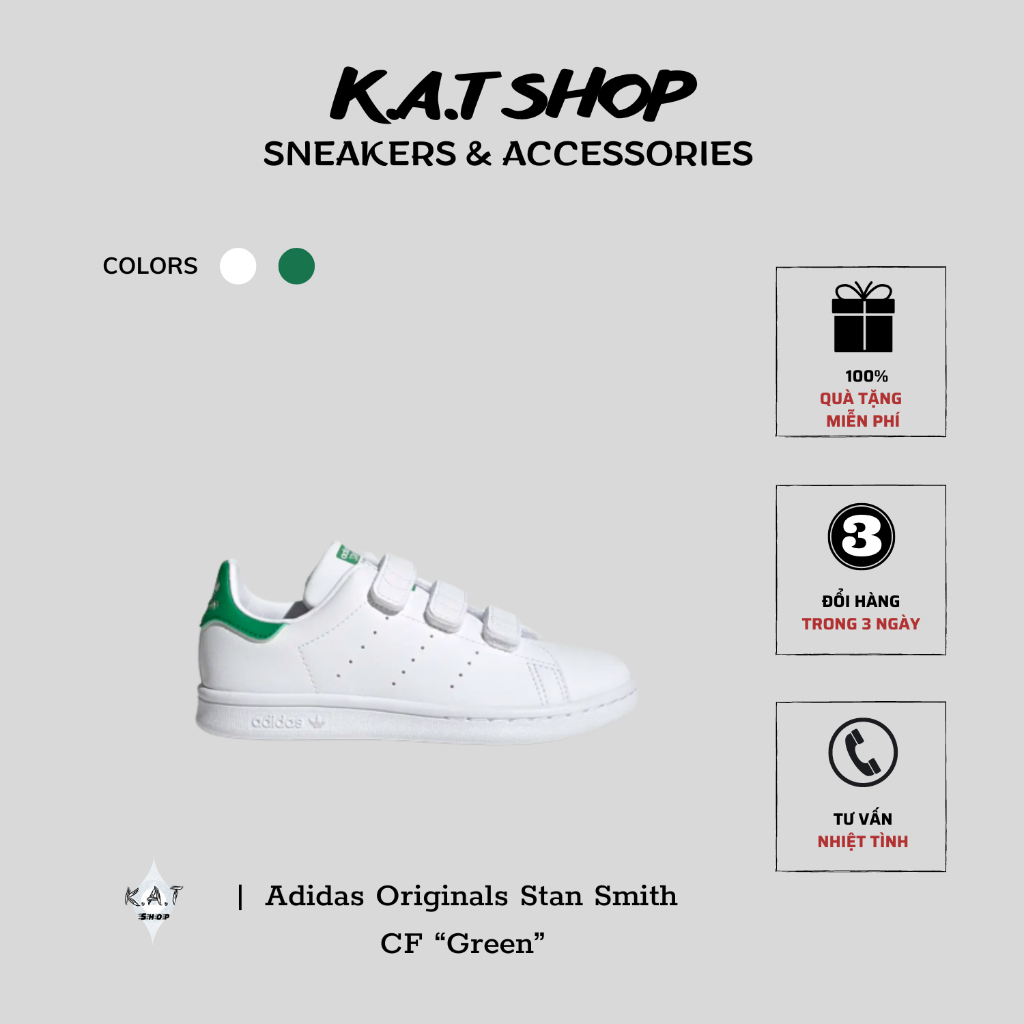 Giày Thể Thao/ Sneaker Nữ Das Stan Smith CF “Green” - Stan Smith Quai Dán Xanh Lá