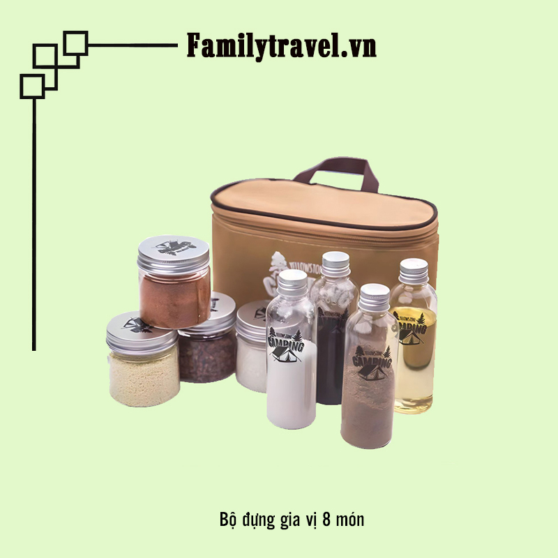 Bộ hũ đựng gia vị dã ngoại gọn nhẹ cho du lịch dã ngoại nấu ăn ngoài trời - Bộ đựng gia vị 8 món tiện dụng cắm trại