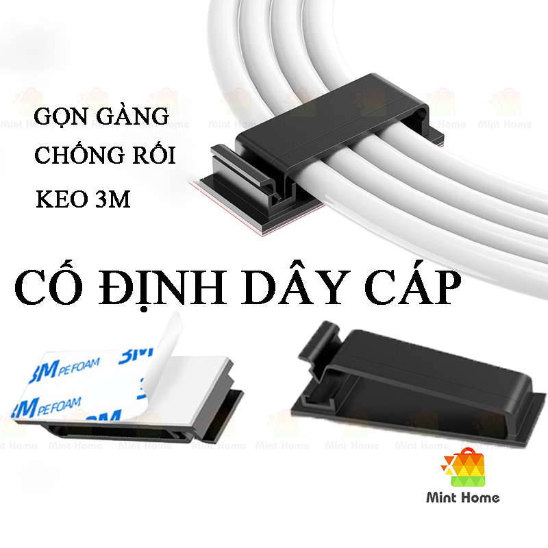 Miếng nẹp dán tường siêu dính gắn giữ cố định dây điện cáp sạc kẹp chốt làm gọn chống rối băng keo 3M