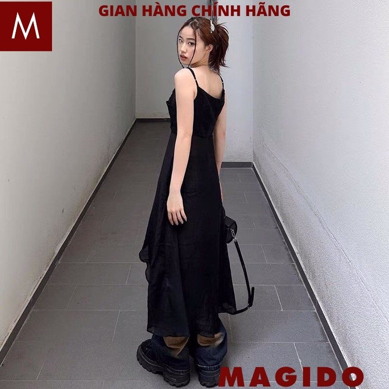Áo hai dây thời trang nữ dáng dài xẻ tà màu đen trắng trẻ trung năng động cá tính chất chơi - MAGIDO A62