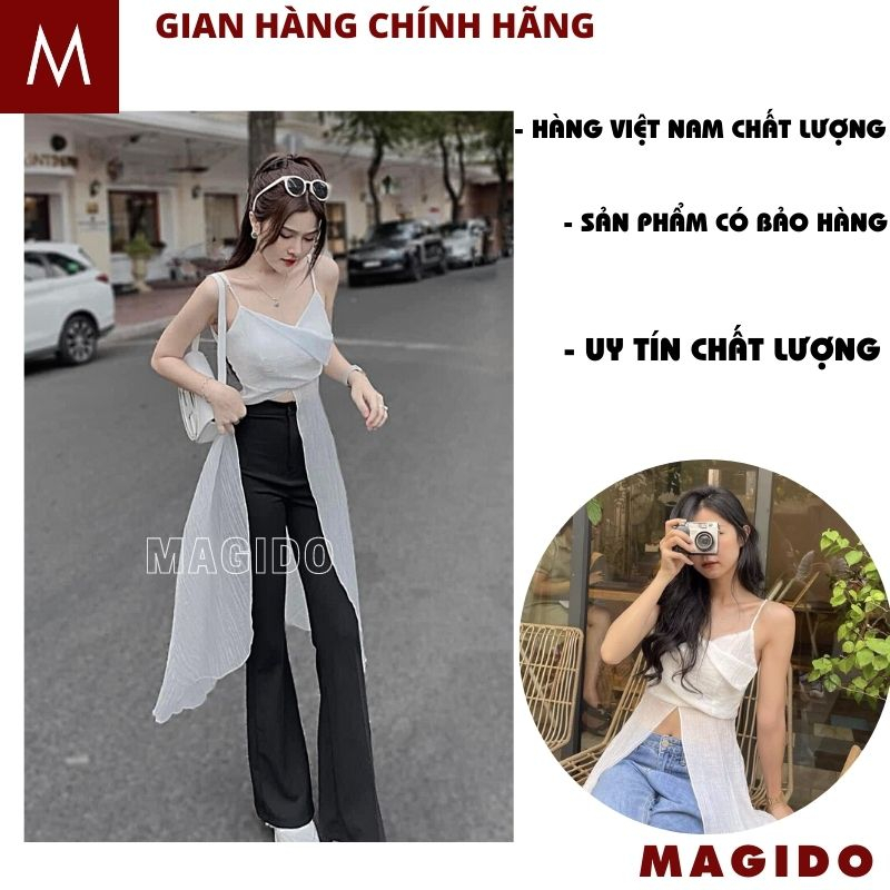 Áo hai dây thời trang nữ dáng dài xẻ tà màu đen trắng trẻ trung năng động cá tính chất chơi - MAGIDO A62
