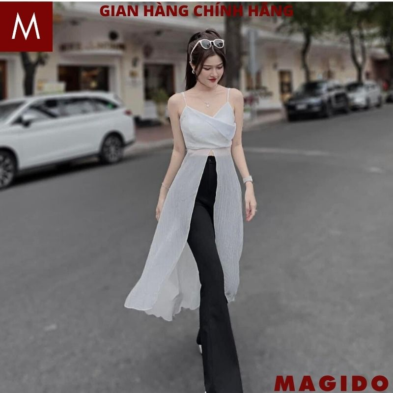 Áo hai dây thời trang nữ dáng dài xẻ tà màu đen trắng trẻ trung năng động cá tính chất chơi - MAGIDO A62