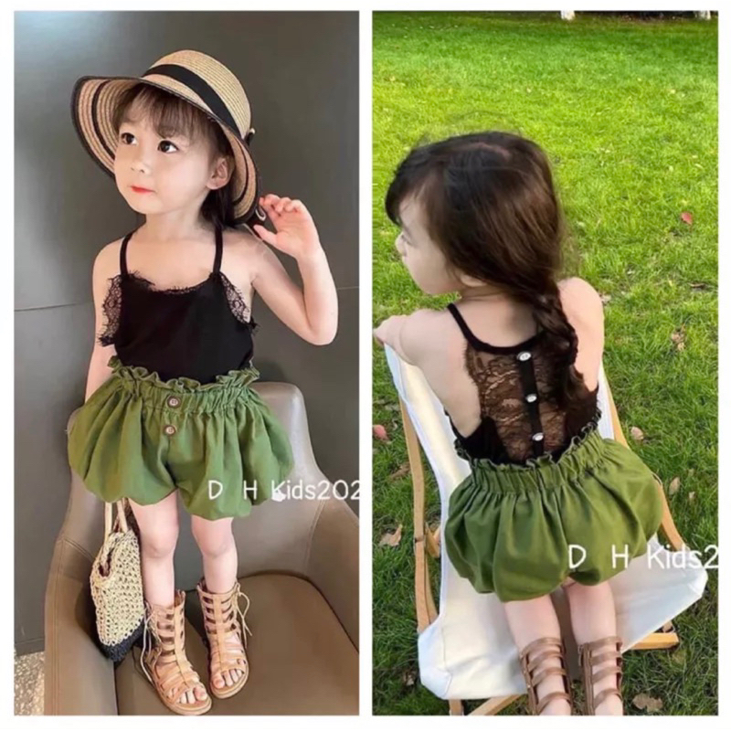 Sét áo ren 2 dây quần đính cúc xinh cho bé