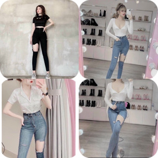  Quần jean  Rách Ô Vuông  Dáng ôm co giãn lưng quần siêu cao qua rốn Bigsize  40_57kg  