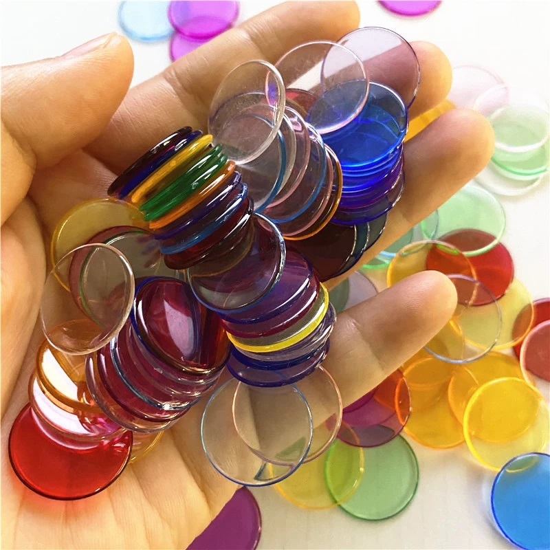 Túi 100 Miếng mica tròn 2.5cm chơi với bàn ánh sáng
