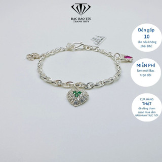 Lắc tay bạc cho bé gái Bảo Tín Thanh Thủy,lắc tay xoắn bạc ta nguyên chất dâu xanh cho bé gái dài 14cm, 0.832 chỉ bạc