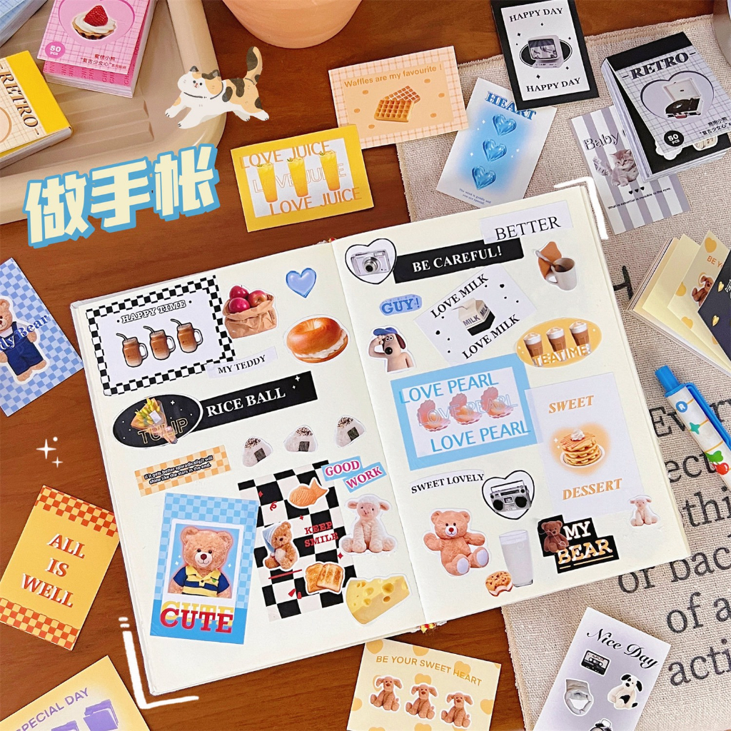 Sổ sticker 50 cái dán trang trí sổ/ Bộ 50 sticker mini đáng yêu vintage cute hottrend
