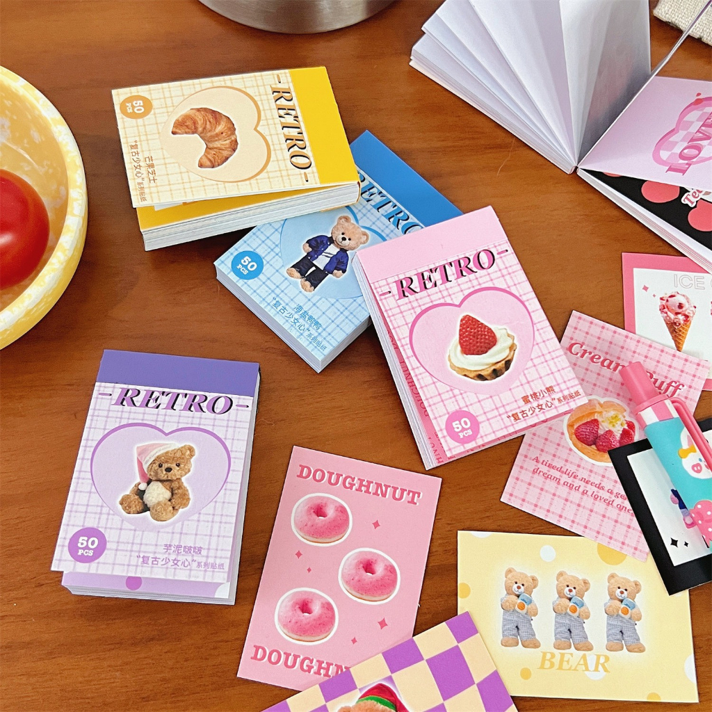 Sổ sticker 50 cái dán trang trí sổ/ Bộ 50 sticker mini đáng yêu vintage cute hottrend