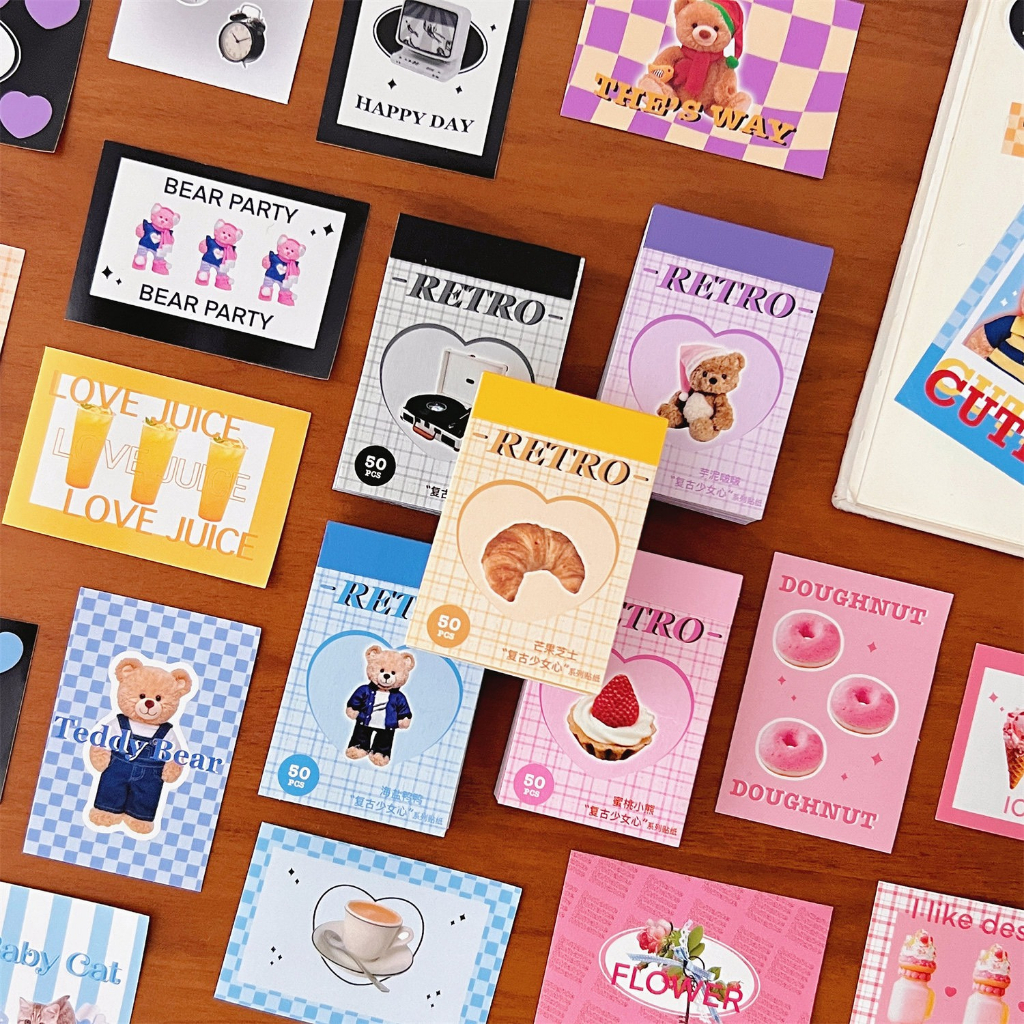 Sổ sticker 50 cái dán trang trí sổ/ Bộ 50 sticker mini đáng yêu vintage cute hottrend