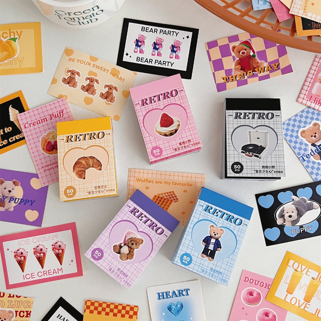 Sổ sticker 50 cái dán trang trí sổ/ Bộ 50 sticker mini đáng yêu vintage cute hottrend