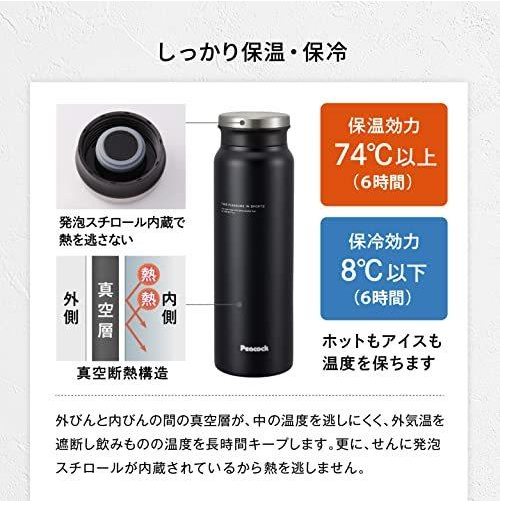 Bình giữ nhiệt không gỉ màu đen mờ Peacock AMZ-80-BD 0.8L - NHẬT BẢN