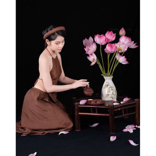 set yếm đụp nâu kèm mấn