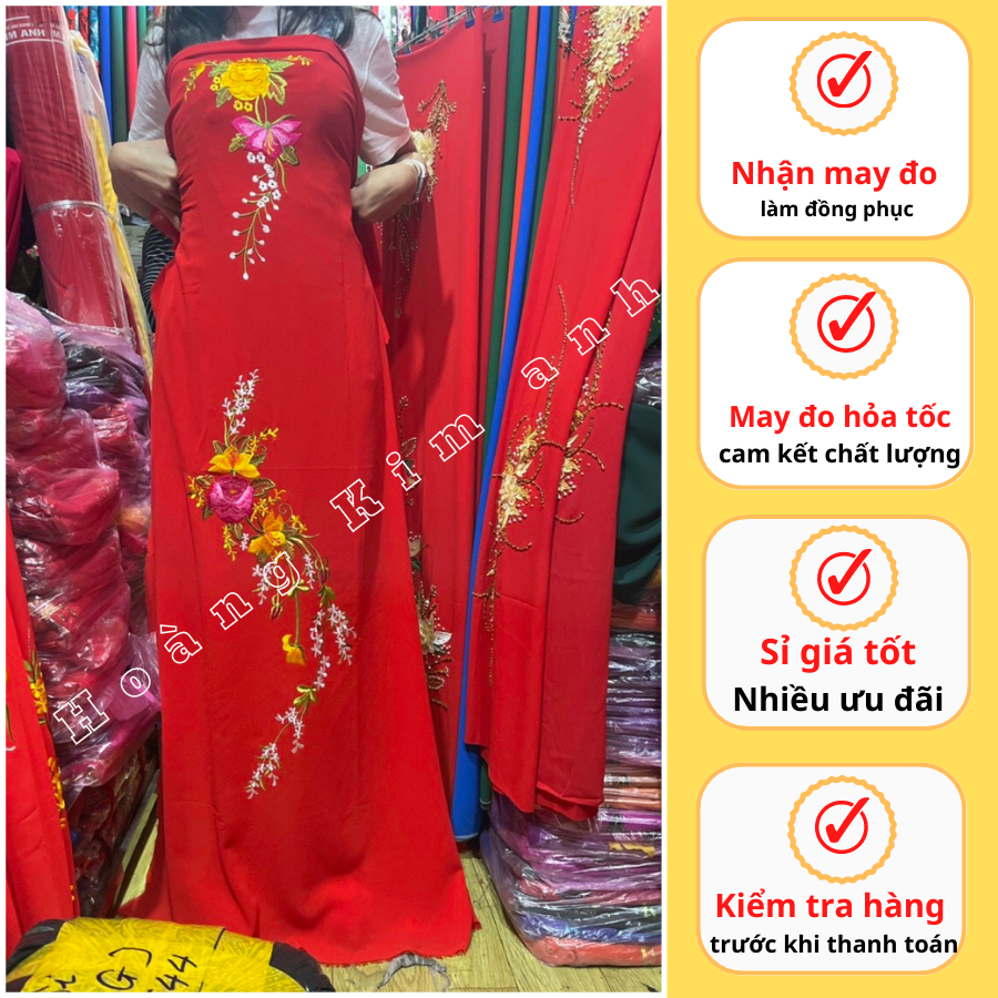 VẢI ÁO DÀI THÊU HOA CHO MẸ ĐẸP SANG TRỌNG TRUYỀN THỐNG, VẢI MAY ÁO DÀI CƯỚI LỤA CHIFFON CAO CẤP SỈ LẺ - Mẫu THÊU 5