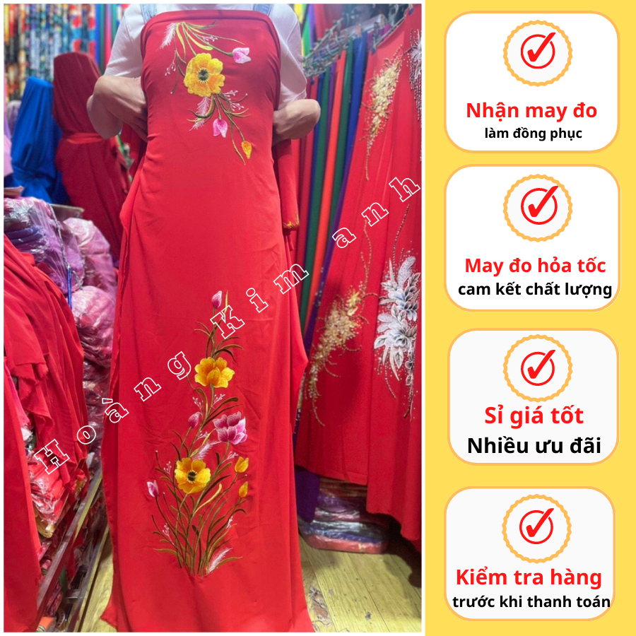 VẢI ÁO DÀI THÊU HOA CHO MẸ ĐẸP SANG TRỌNG TRUYỀN THỐNG, VẢI MAY ÁO DÀI CƯỚI LỤA CHIFFON CAO CẤP SỈ LẺ - Mẫu THÊU 6