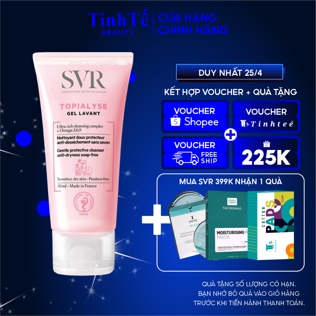 Gel làm sạch dịu nhẹ dành cho da nhạy cảm, da khô và viêm da cơ địa SVR TOPIALYSE Gel Lavant 55ml