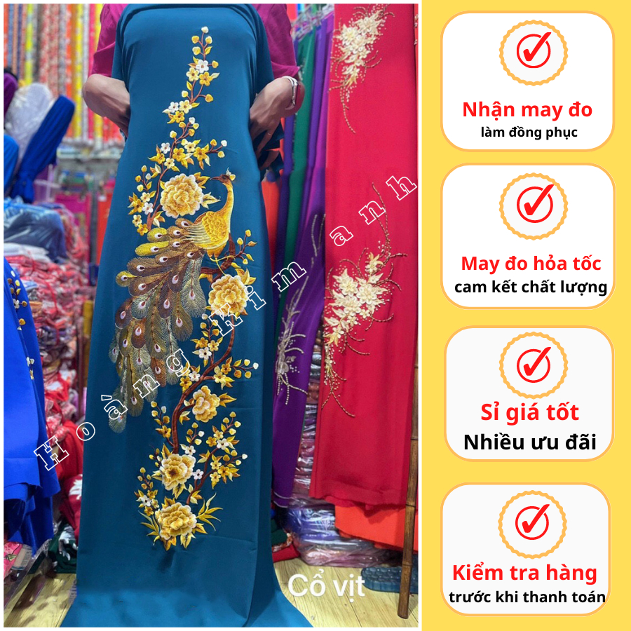 VẢI MAY ÁO DÀI VẢI LỤA MANGO THÊU LẮC TAY THU CÔNG HỌA TIẾT CHIM VÀ HOA ĐỘC LẠ, HÀNG THIẾT KẾ CAO CẤP - MẪU LỤA MANGO 3