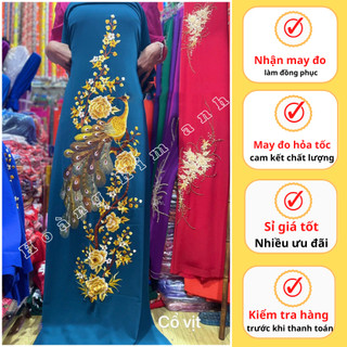 Vải may áo dài vải lụa mango thêu lắc tay thu công họa tiết chim và hoa độc lạ, hàng thiết kế cao cấp - mẫu lụa mango 3