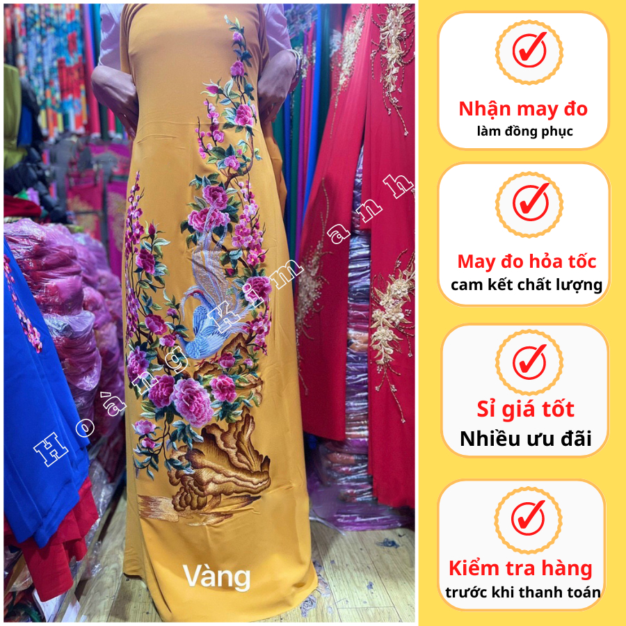 VẢI MAY ÁO DÀI VẢI LỤA MANGO THÊU LẮC TAY THU CÔNG HỌA TIẾT CHIM VÀ HOA ĐỘC LẠ, HÀNG THIẾT KẾ CAO CẤ