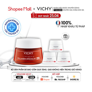 Bộ kem dưỡng giúp sáng da, mờ thâm nám ban đêm Vichy Liftactiv Collagen Specialist nuit 50ml + 15ml x3