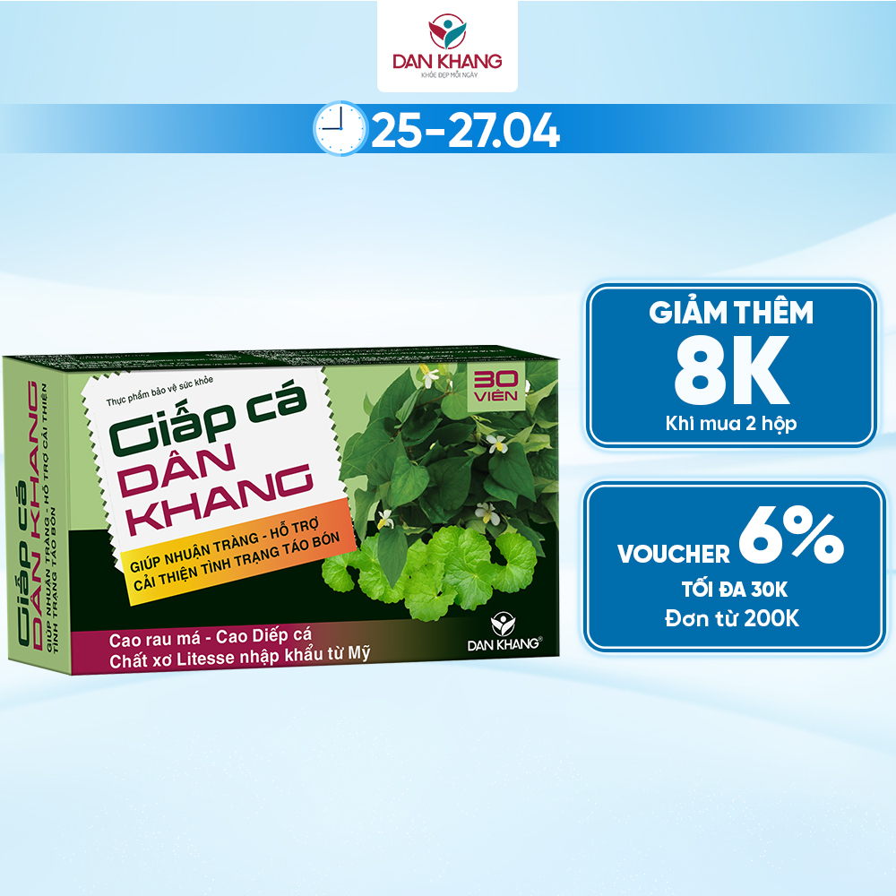 Viên Giấp Cá Dân Khang Giảm Táo Bón Và Trĩ Nội Trĩ Ngoại Hộp 3 vỉ x 10 viên