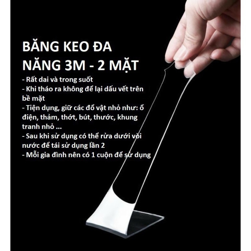 Băng dính 2 mặt trong suốt đa năng dài 3m 4.9 125 Đánh Giá 409 Đã Bán
