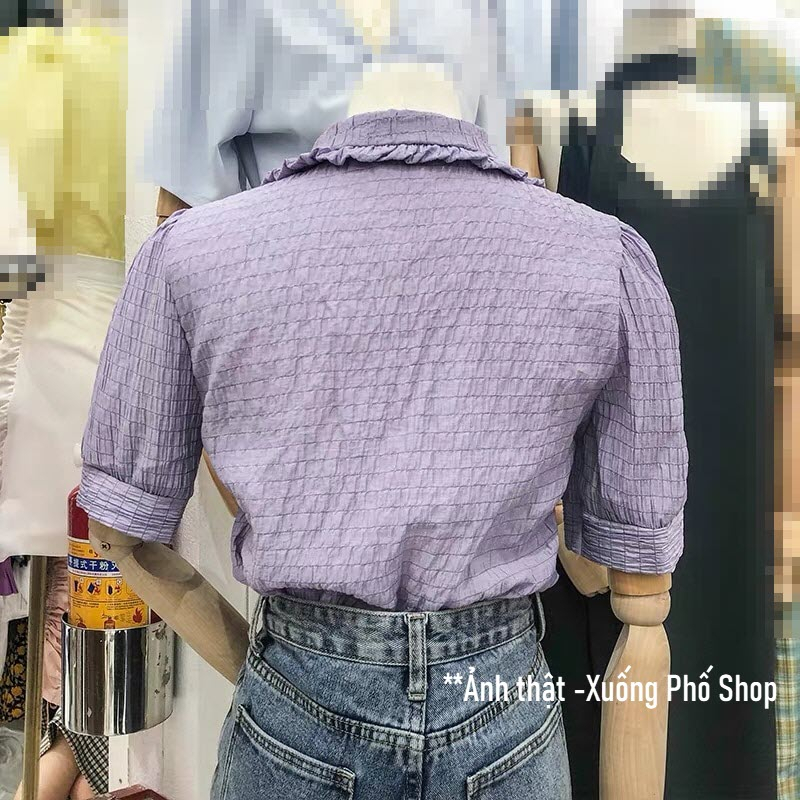 Áo Sơ Mi Tím Cổ Búp Bê Chất vải Rượu “Style” Mã QC84