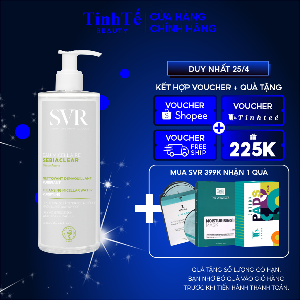 Nước tẩy trang làm sạch và dịu nhẹ cho da nhạy cảm, dễ bị mụn SVR Sebiaclear Eau Micellaire 400ml