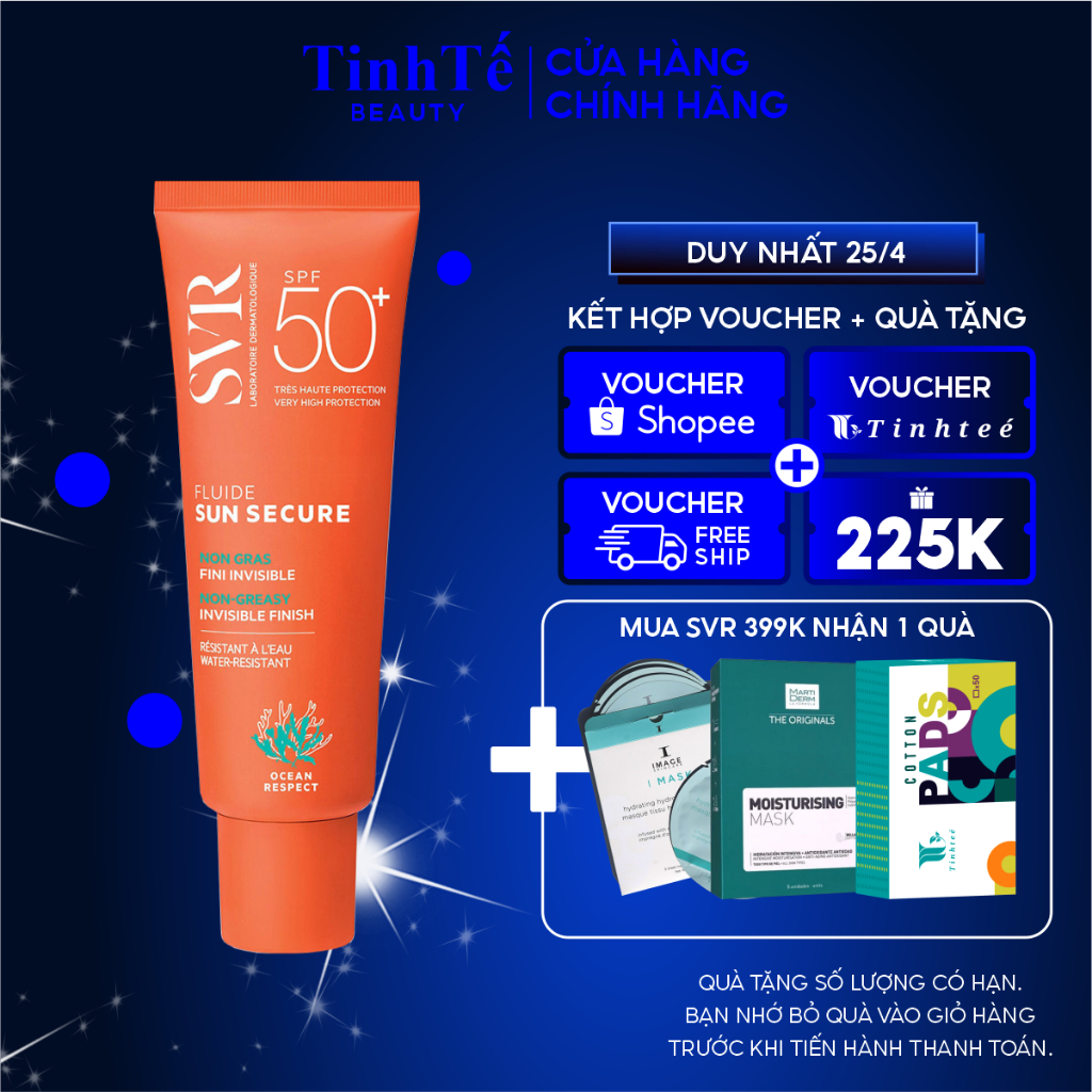 Kem chống nắng dạng lỏng trong suốt, không gây bóng nhờn SVR Sun Secure Fluide SPF50+ 50ml