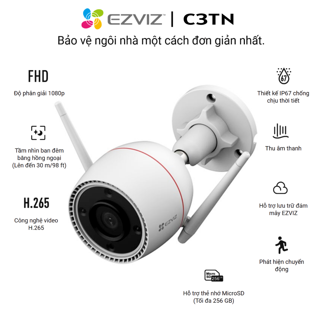 Camera Wifi Ngoài Trời Ezviz C3TN 3M 2k Siêu Nét Có Màu Ban Đêm - HKT STORE