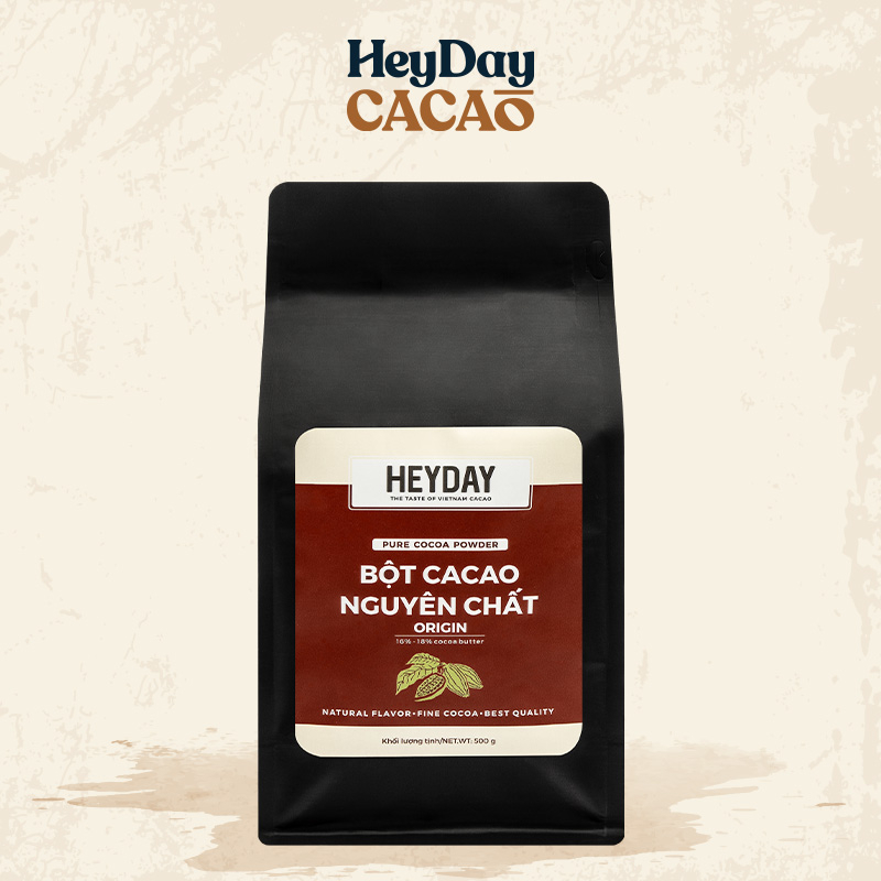Bột cacao nguyên chất 100% Heyday - Dòng Origin thượng hạng [250g, 500g] - Chuẩn UTZ Quốc Tế