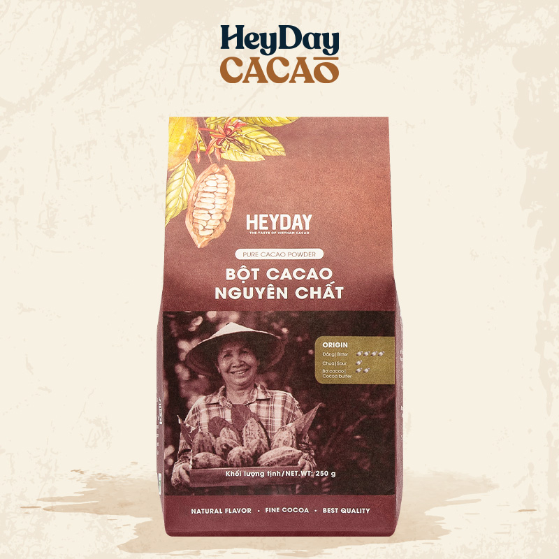 Bột cacao nguyên chất 100% Heyday - Dòng Origin thượng hạng - Túi giấy 100g, 250g - Chuẩn UTZ Quốc Tế