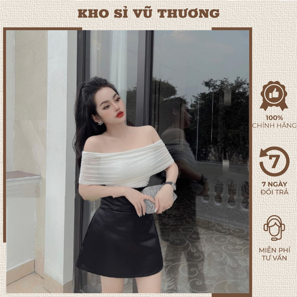 Áo trễ vai, áo bẹt vai chất lụa nhũ mềm mịn mát tiểu thư sang chảnh freesize dưới 55kg
